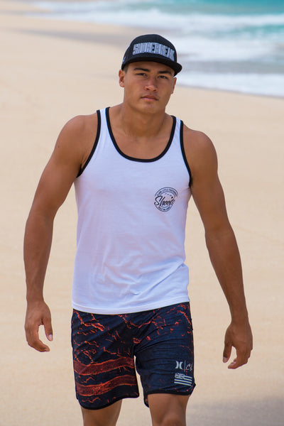 Mens Tank: Shoots Circle (White/Black Trim)