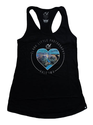 Womens Racerback Tank:  Honu Kiss (Black)