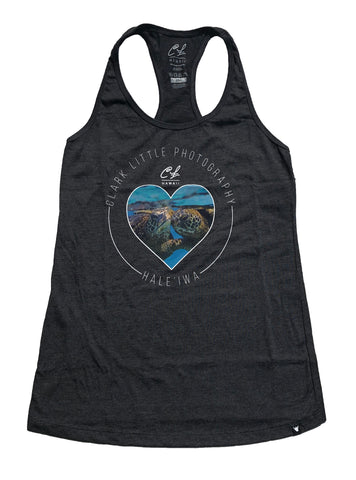 Womens Racerback Tank: Honu Kiss (Dark Grey Heather)
