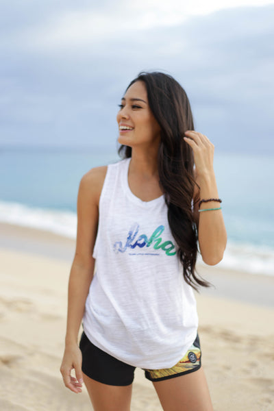Womens Tank: Crystal Ball Aloha (white)