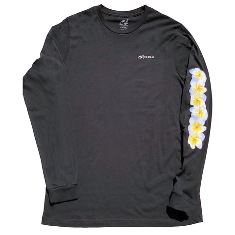Mens Long Sleeve T-Shirt: Plumeria (Black)