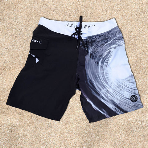 Mens Boardshorts: Sun Curl (B&W)