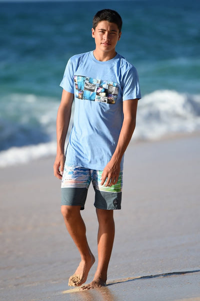 Mens T-Shirt: Shorebreak Stripe (light blue)