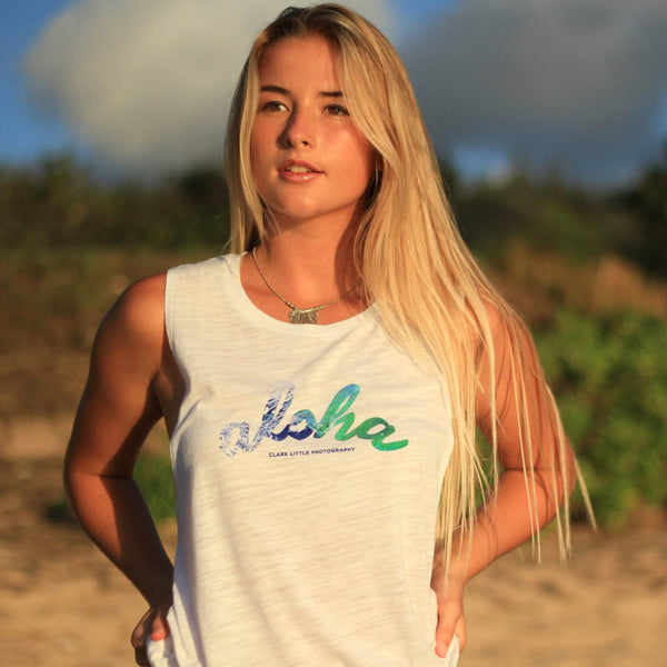Womens Tank: Crystal Ball Aloha (white)